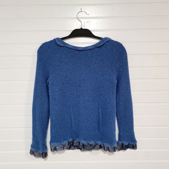 Marc Jacobs Wool Chunky Knit Cardigan Sweater Ruffle Glitter Coquette Medium Top - Picture 5 of 10